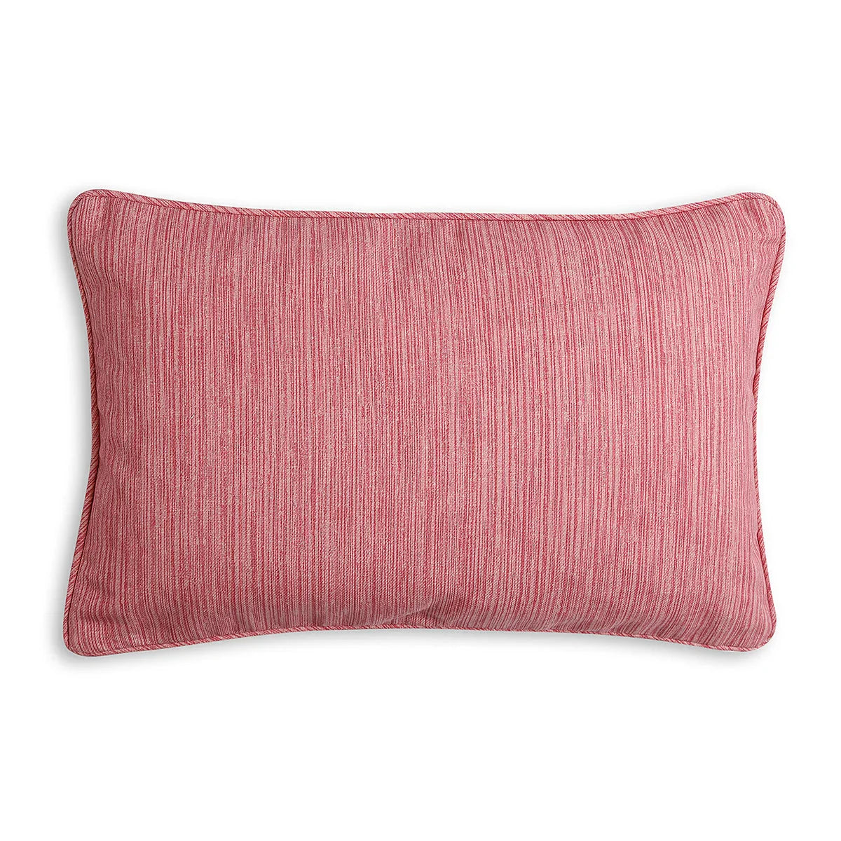 Large Oblong Fermoie cushion in Alta Pink Strie fabric made from recycled polyester with a soft, durable texture, for indoor and outdoor use.