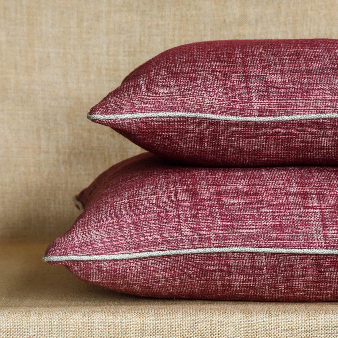 Fermoie cushion stack in Back to the Fuchsia fabric linen