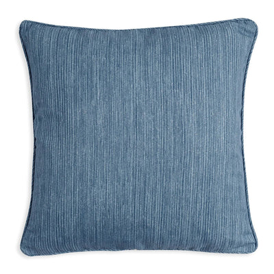 Square Fermoie cushion in Blaise Strie blue fabric made from recycled polyester with a soft, durable texture, suitable for indoor and outdoor use.