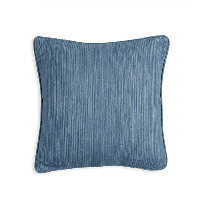 Square Fermoie cushion in Blaise Strie blue fabric made from recycled polyester with a soft, durable texture, suitable for indoor and outdoor use.