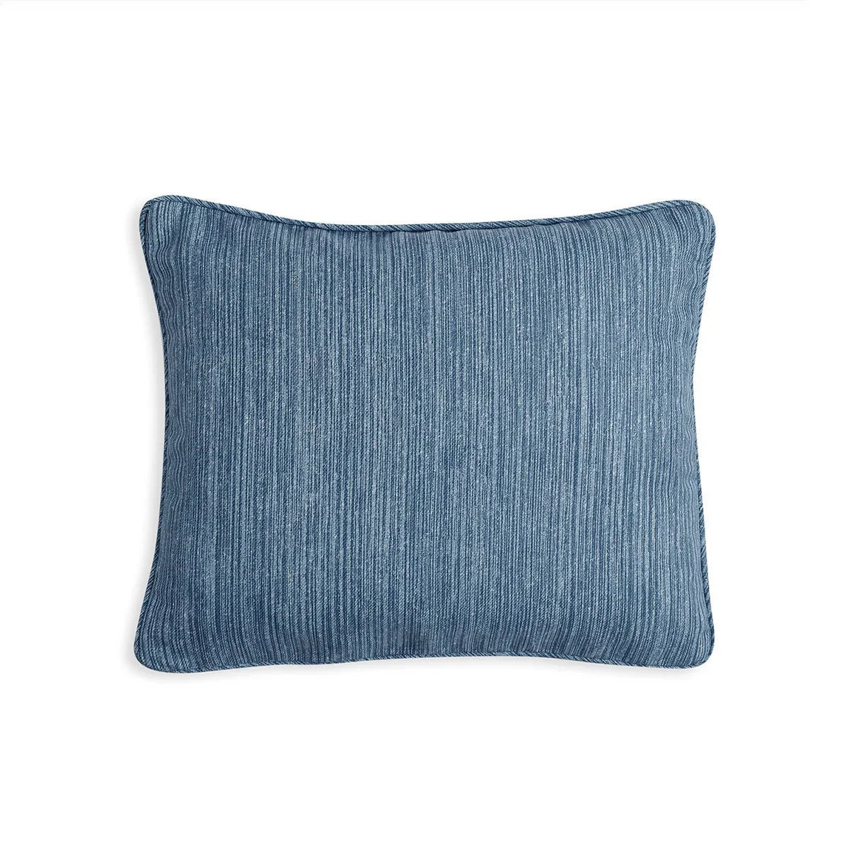 Oblong Fermoie cushion in Blaise Strie blue fabric made from recycled polyester with a soft, durable texture, for indoor and outdoor use.