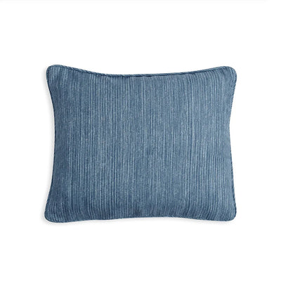 Oblong Fermoie cushion in Blaise Strie blue fabric made from recycled polyester with a soft, durable texture, for indoor and outdoor use.