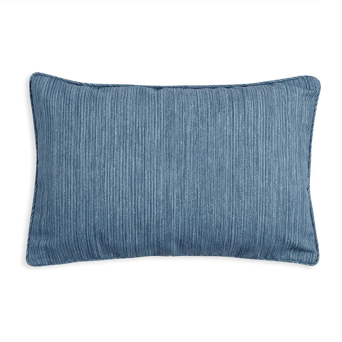 Oblong Fermoie cushion in Blaise Strie blue fabric made from recycled polyester with a soft, durable texture, for indoor and outdoor use.