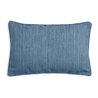 Oblong Fermoie cushion in Blaise Strie blue fabric made from recycled polyester with a soft, durable texture, for indoor and outdoor use.