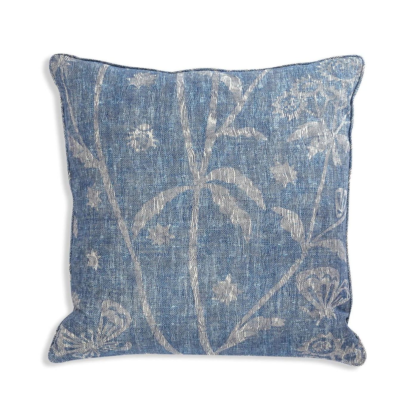 Square Fermoie cushion in Blue Astrea fabric linen
