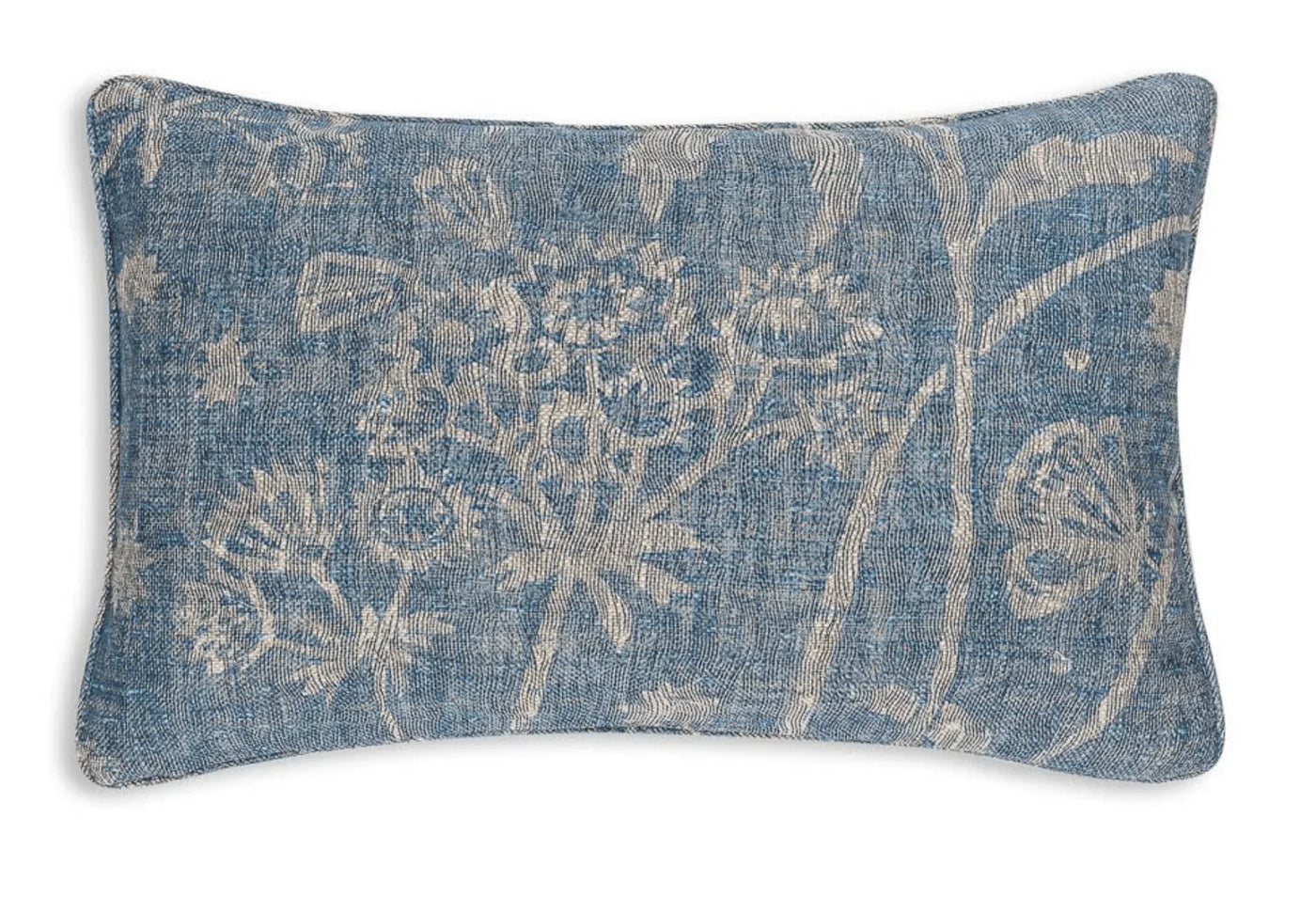 Oblong Fermoie cushion in Blue Astrea fabric linen