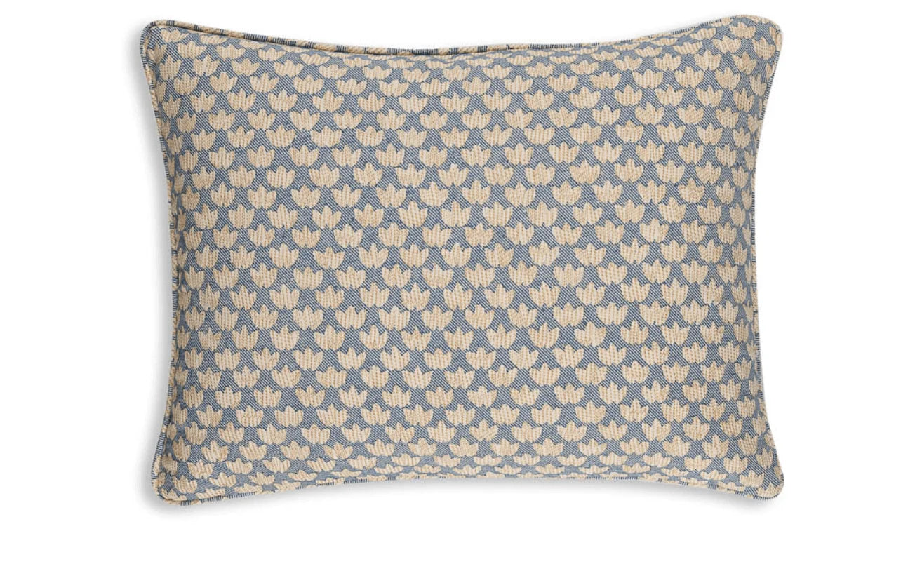 Oblong Fermoie cushion in Blue Eythorne fabric cotton