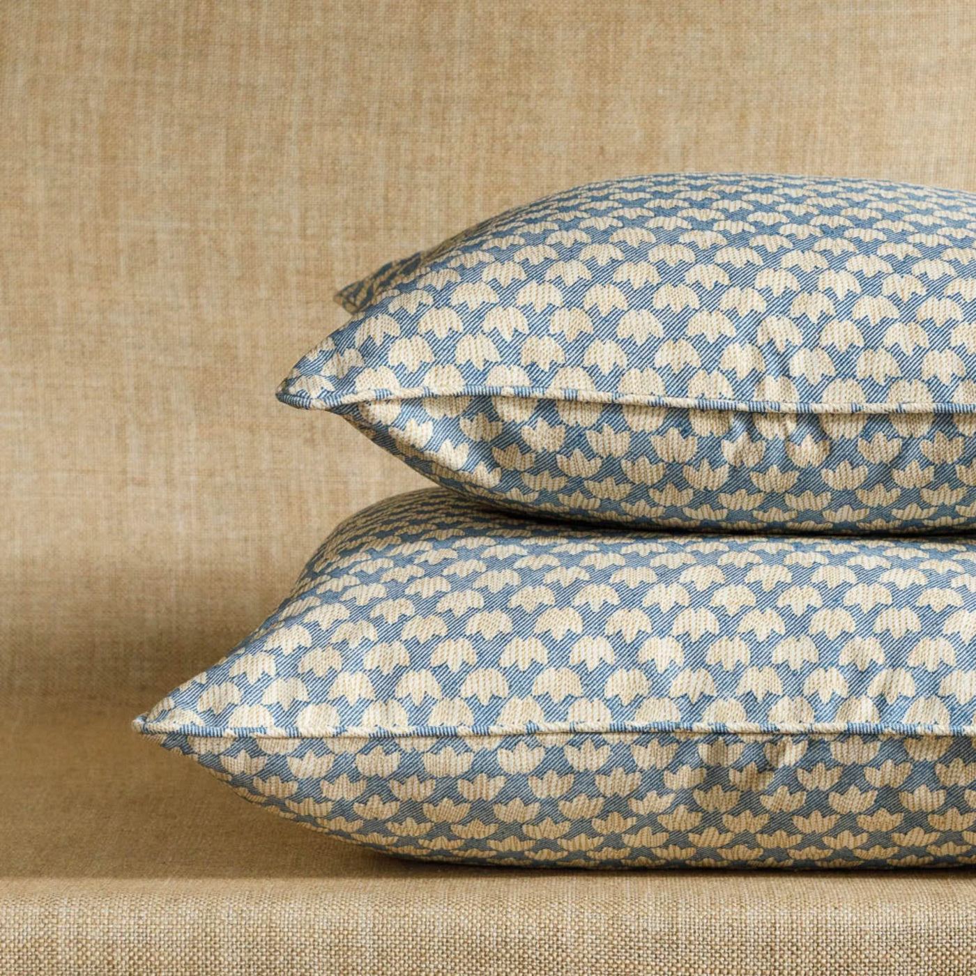 Fermoie cushion stack in Blue Eythorne fabric cotton