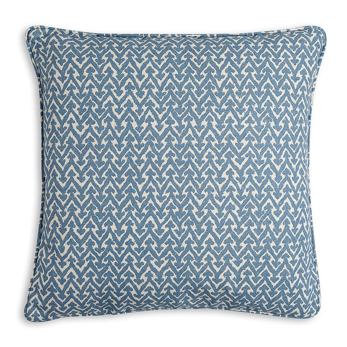 Square Fermoie cushion in Blue Rabanna fabric made from recycled polyester with a soft, durable texture, suitable for indoor and outdoor use.
