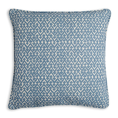 Square Fermoie cushion in Blue Rabanna fabric made from recycled polyester with a soft, durable texture, suitable for indoor and outdoor use.