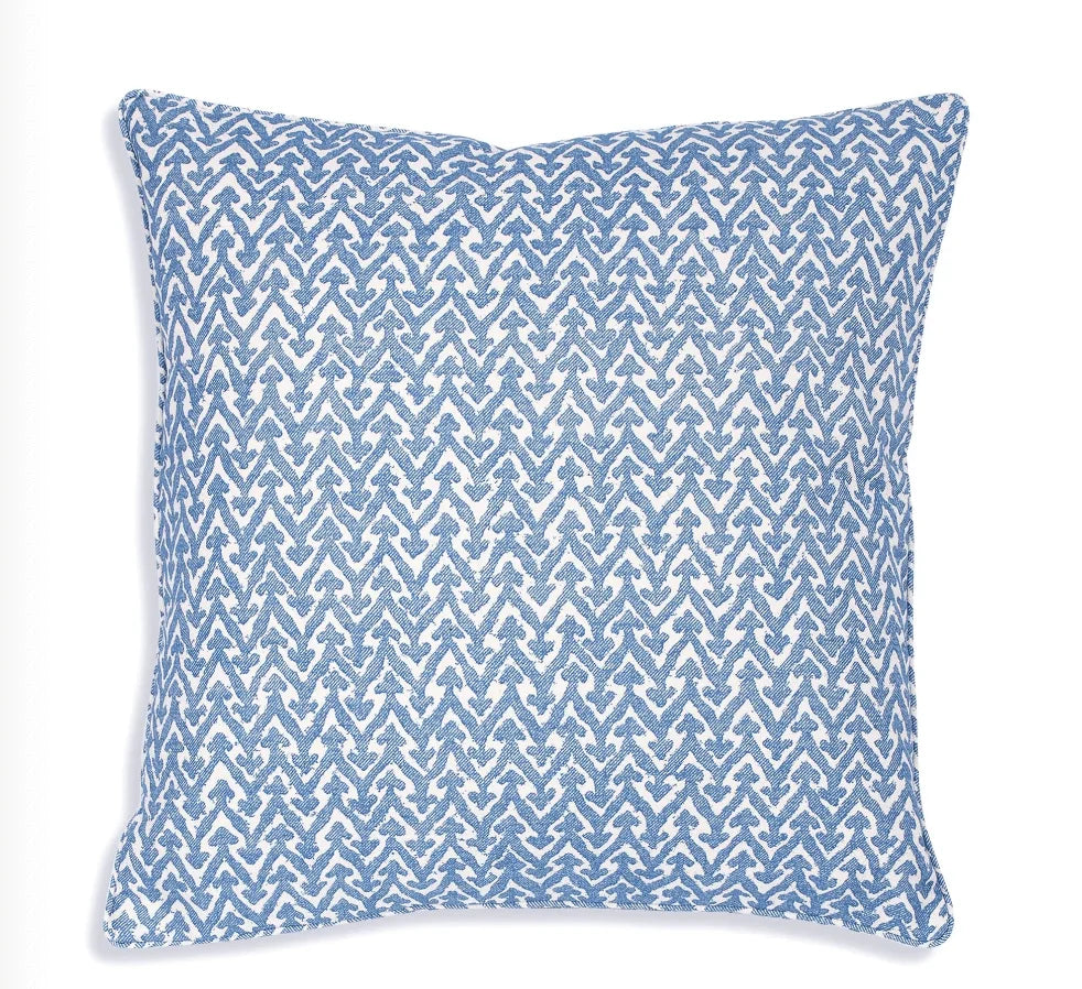 Square Fermoie cushion in Blue Rabanna fabric cotton