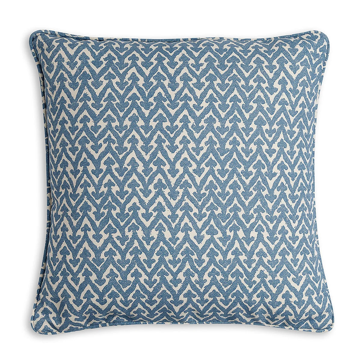 Square Fermoie cushion in Blue Rabanna fabric made from recycled polyester with a soft, durable texture, suitable for indoor and outdoor use.