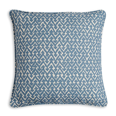 Square Fermoie cushion in Blue Rabanna fabric made from recycled polyester with a soft, durable texture, suitable for indoor and outdoor use.