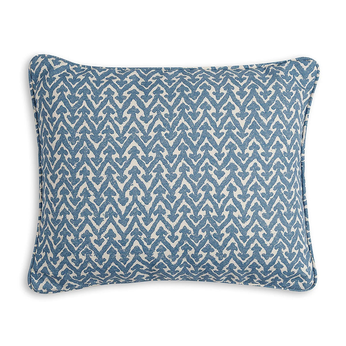 Oblong Fermoie cushion in Blue Rabanna fabric made from recycled polyester with a soft, durable texture, for indoor and outdoor use.