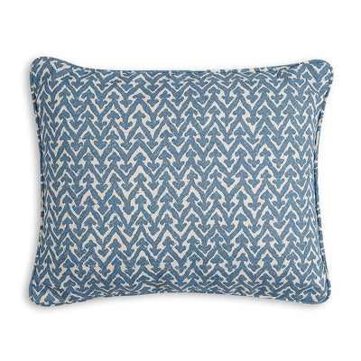 Oblong Fermoie cushion in Blue Rabanna fabric made from recycled polyester with a soft, durable texture, for indoor and outdoor use.