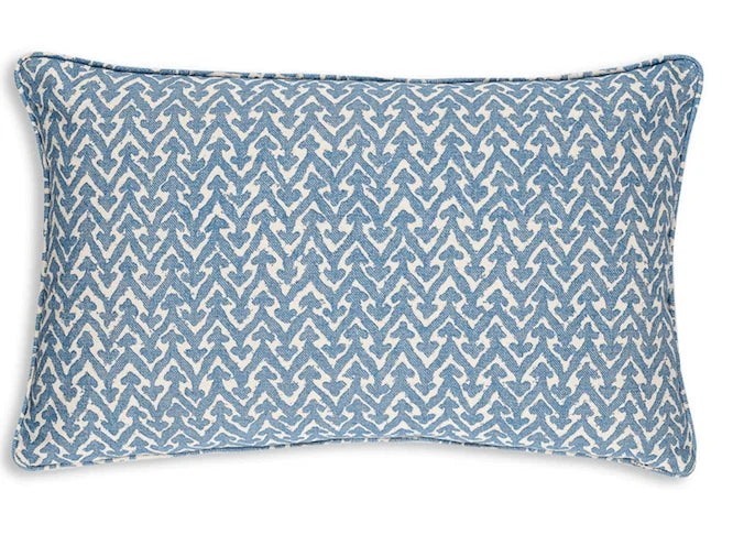 Oblong Fermoie cushion in Blue Rabanna fabric made from recycled polyester with a soft, durable texture
