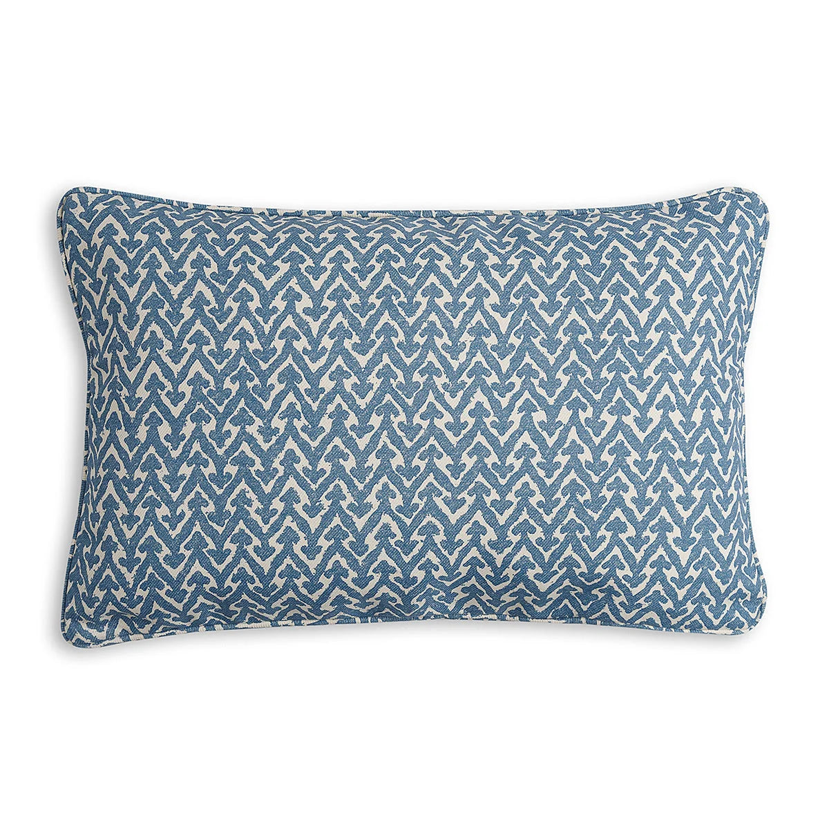 Oblong Fermoie cushion in Blue Rabanna fabric made from recycled polyester with a soft, durable texture, for indoor and outdoor use.