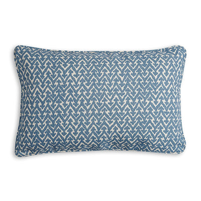 Oblong Fermoie cushion in Blue Rabanna fabric made from recycled polyester with a soft, durable texture, for indoor and outdoor use.