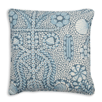 Large square Fermoie cushion in Blue Shell Grotto fabric made from recycled polyester with a soft, durable texture, suitable for indoor and outdoor use