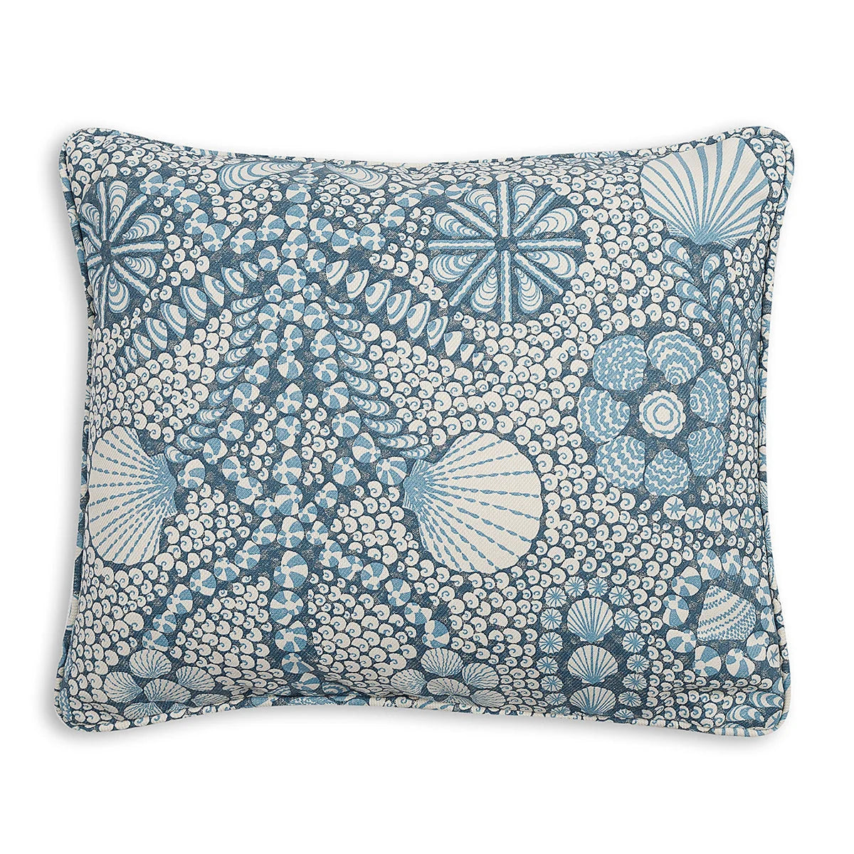 Small oblong Fermoie cushion in Blue Shell Grotto fabric made from recycled polyester with a soft, durable texture, for indoor and outdoor use