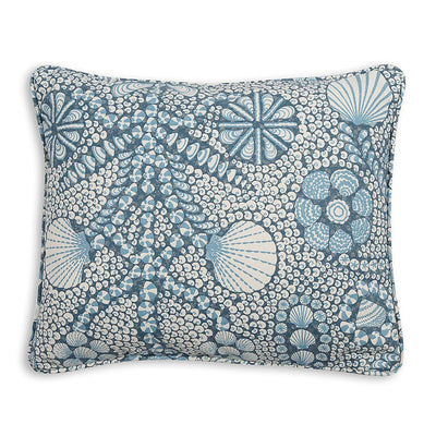 Small oblong Fermoie cushion in Blue Shell Grotto fabric made from recycled polyester with a soft, durable texture, for indoor and outdoor use