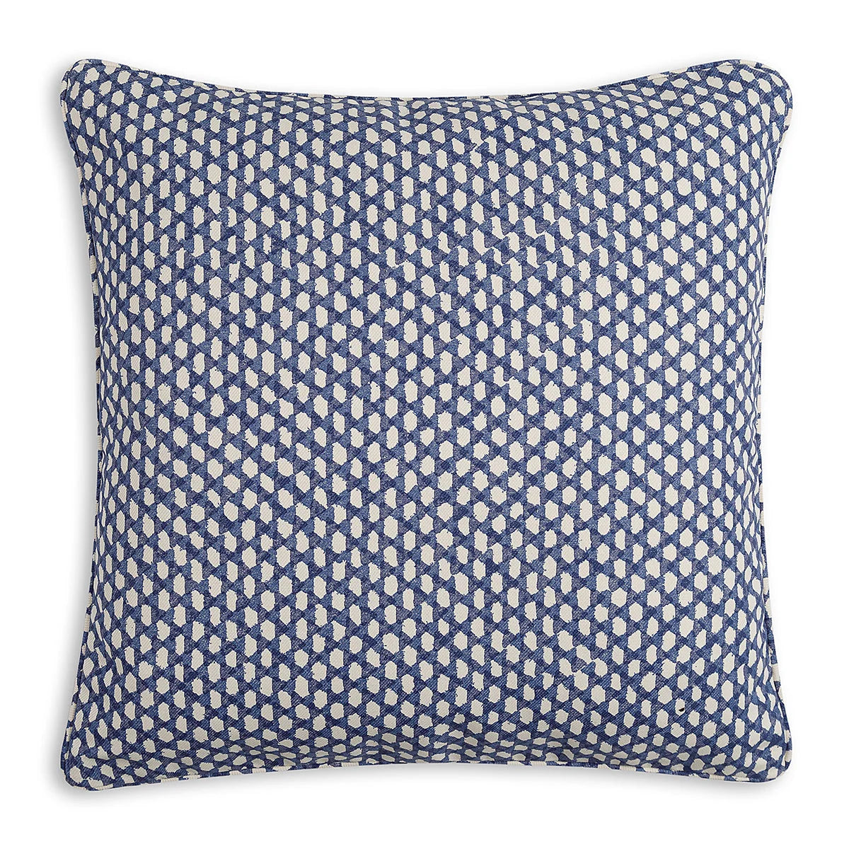 Large square Fermoie cushion in Blue Wicker fabric made from recycled polyester with a soft, durable texture, suitable for indoor and outdoor use.