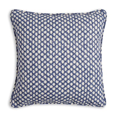 Small square Fermoie cushion in Blue Wicker fabric made from recycled polyester with a soft, durable texture, suitable for indoor and outdoor use.