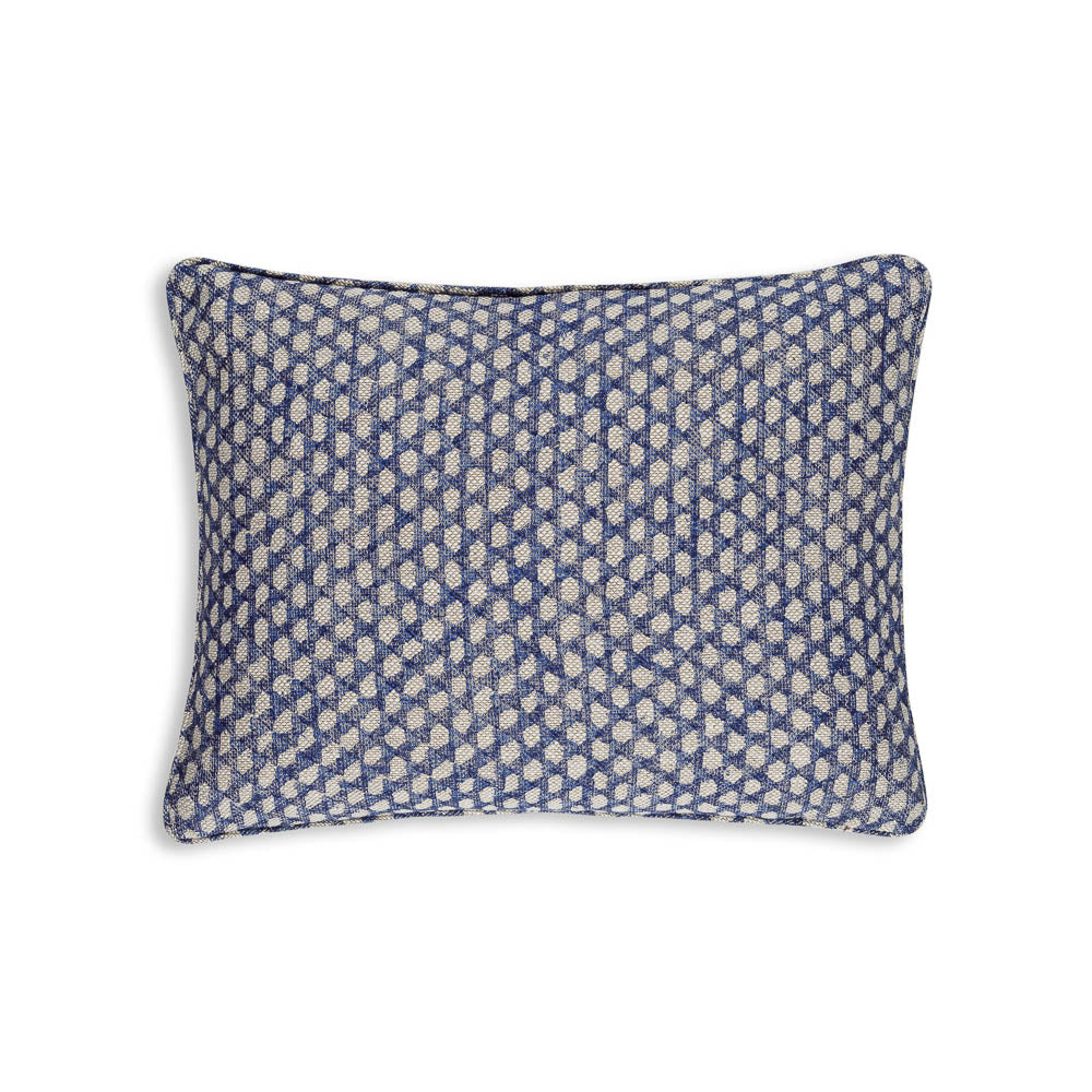 Small oblong Fermoie cushion in Blue Wicker fabric linen