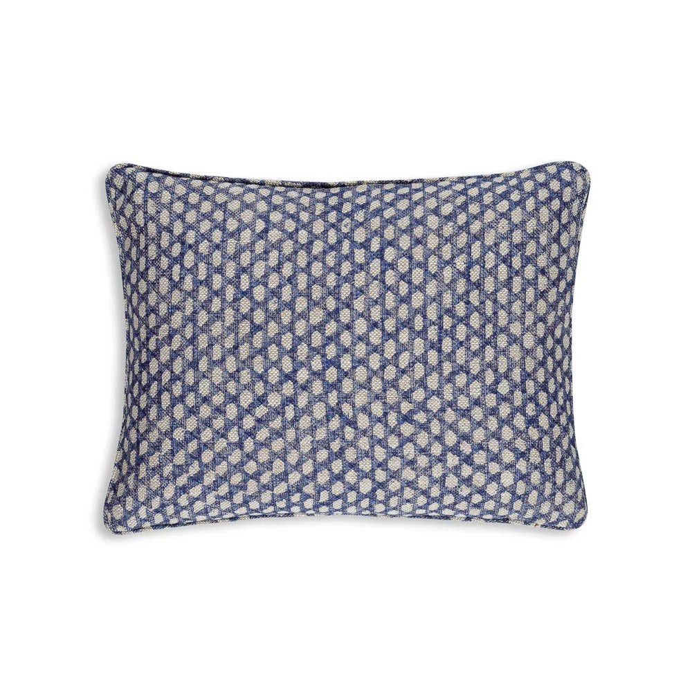 Small oblong Fermoie cushion in Blue Wicker fabric linen
