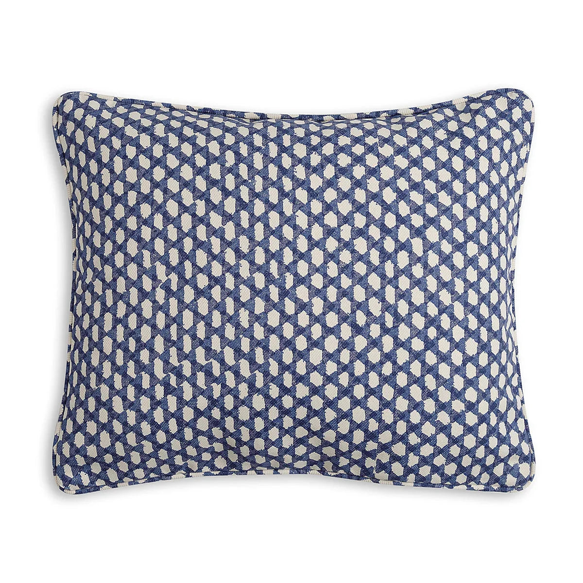 Small oblong Fermoie cushion in Blue Wicker fabric made from recycled polyester with a soft, durable texture, for indoor and outdoor use.