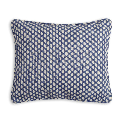 Small oblong Fermoie cushion in Blue Wicker fabric made from recycled polyester with a soft, durable texture, for indoor and outdoor use.