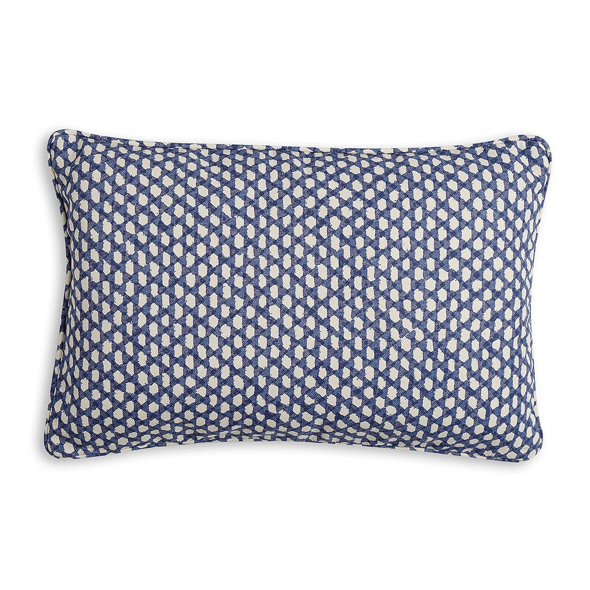 Large oblong Fermoie cushion in Blue Wicker fabric made from recycled polyester with a soft, durable texture, for indoor and outdoor use.