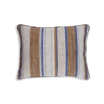 Small oblong Fermoie cushion in Brown & Blue Carskiey fabric linen