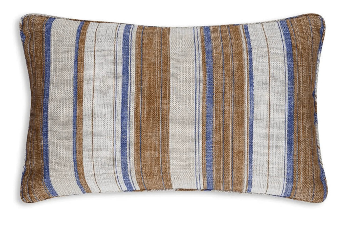 Large oblong Fermoie cushion in Brown & Blue Carskiey fabric linen