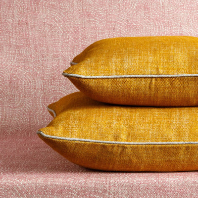 Fermoie cushion stack in Club Yellow fabric linen