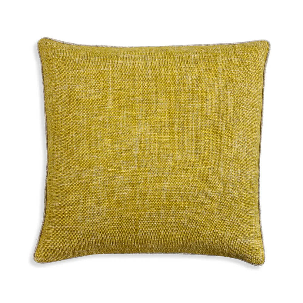 Large square Fermoie cushion in Euphorbia yellow fabric linen