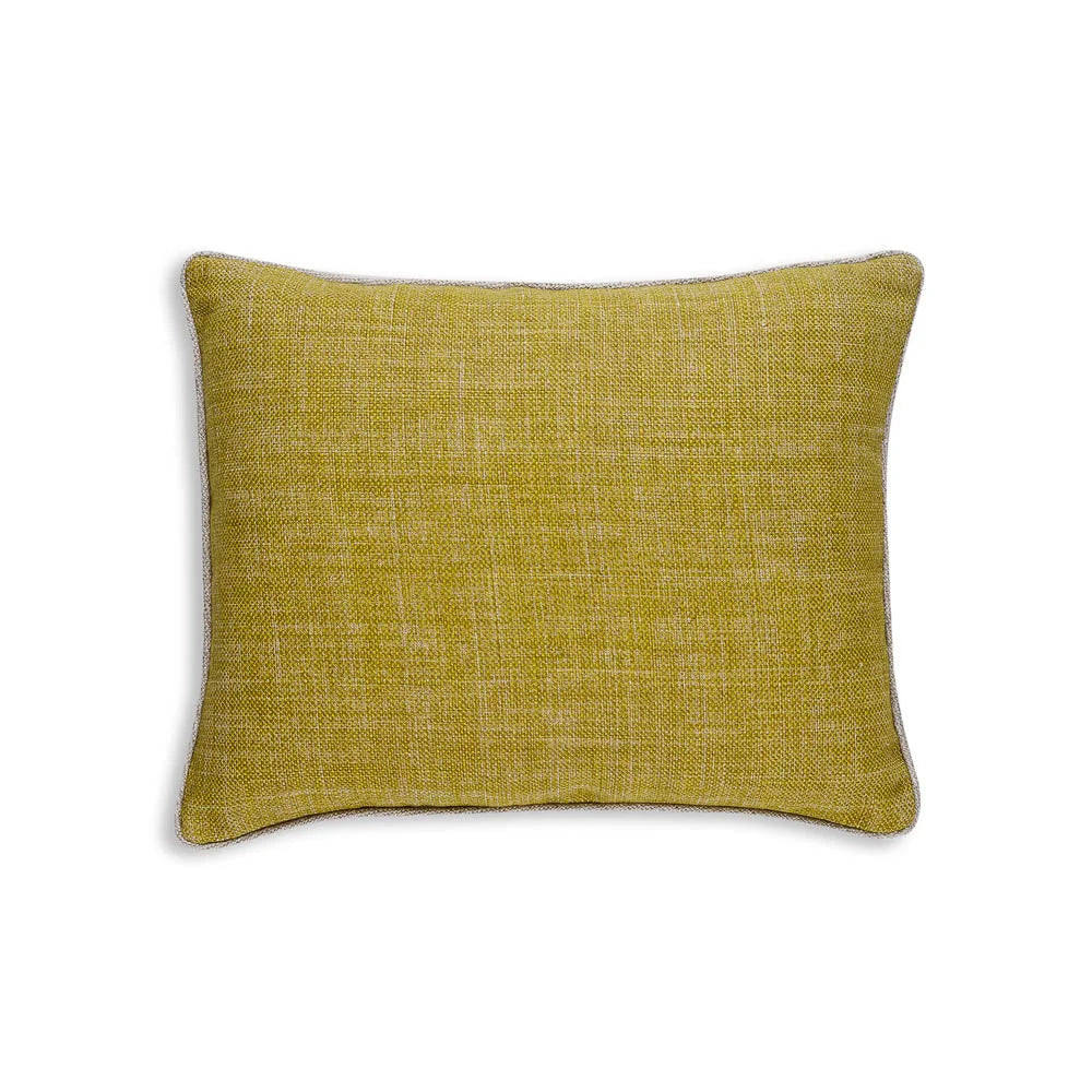 Small oblong Fermoie cushion in Euphorbia yellow fabric linen
