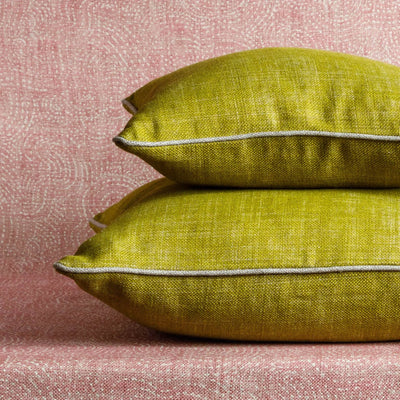 Fermoie cushion stack in Euphorbia yellow fabric linen