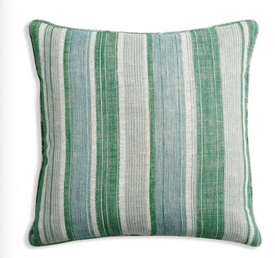 Large square Fermoie cushion in Green & Blue Carskiey fabric linen