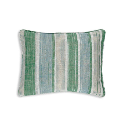 Small oblong Fermoie cushion in Green & Blue Carskiey fabric linen