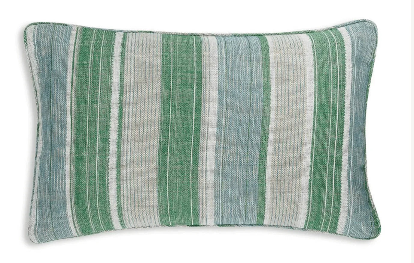 Large oblong Fermoie cushion in Green & Blue Carskiey fabric linen