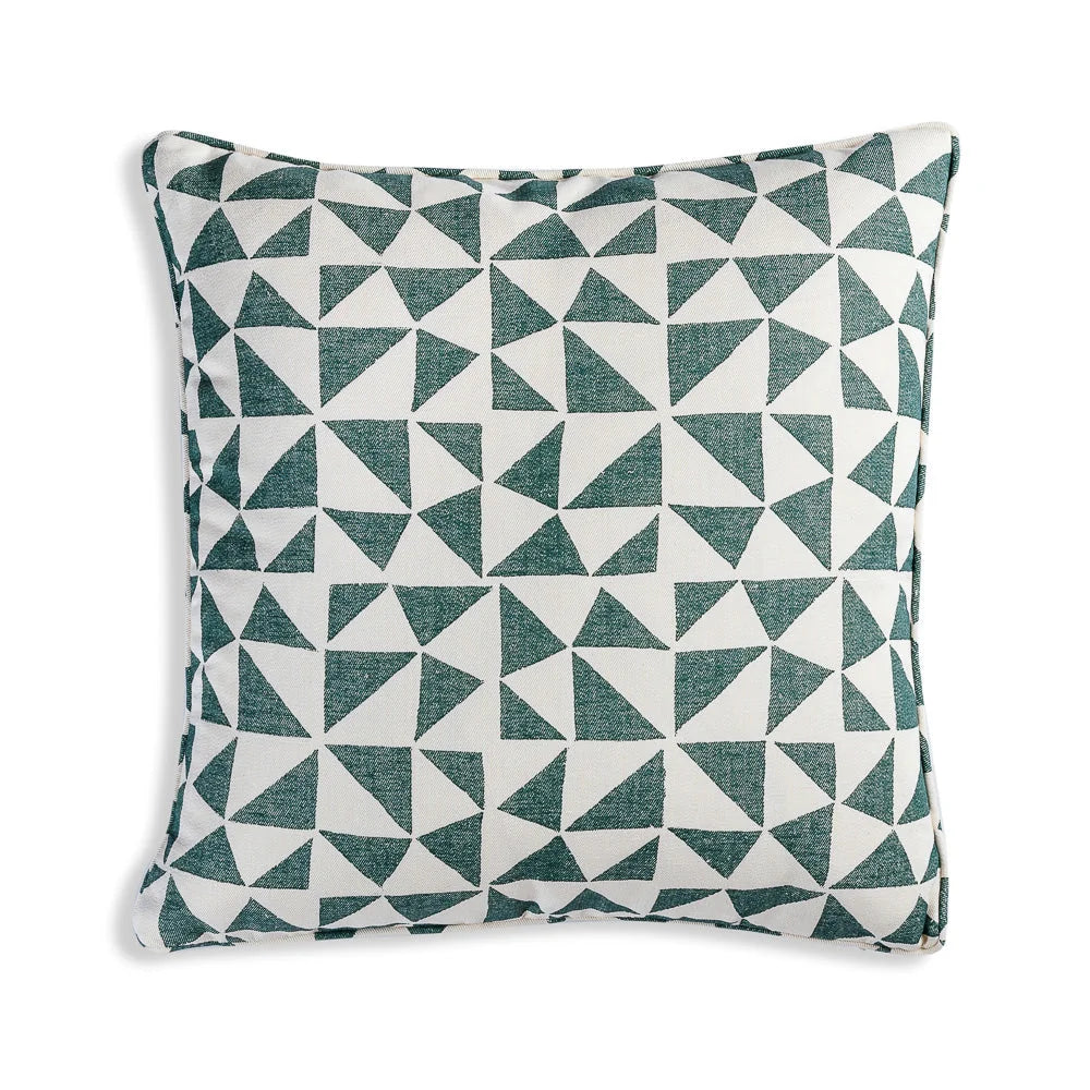 Small square designer Fermoie cushion in Green and White Circus fabric 