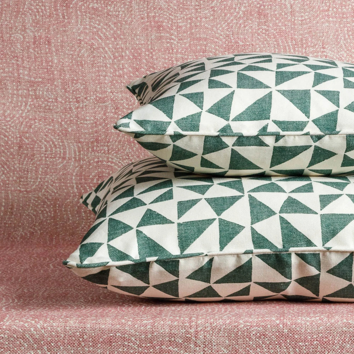 Designer Fermoie cushion stack in Green Circus fabric 