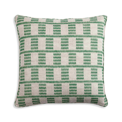 Large square designer Fermoie cushion in Green Cove fabric linen