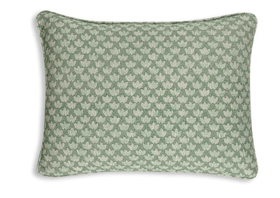 Small oblong designer Fermoie cushion in Green Eythorne fabric cotton
