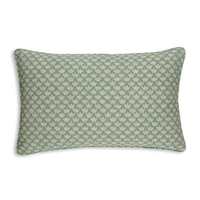 Large oblong designer Fermoie cushion in Green Eythorne fabric made from recycled polyester with a soft, durable texture