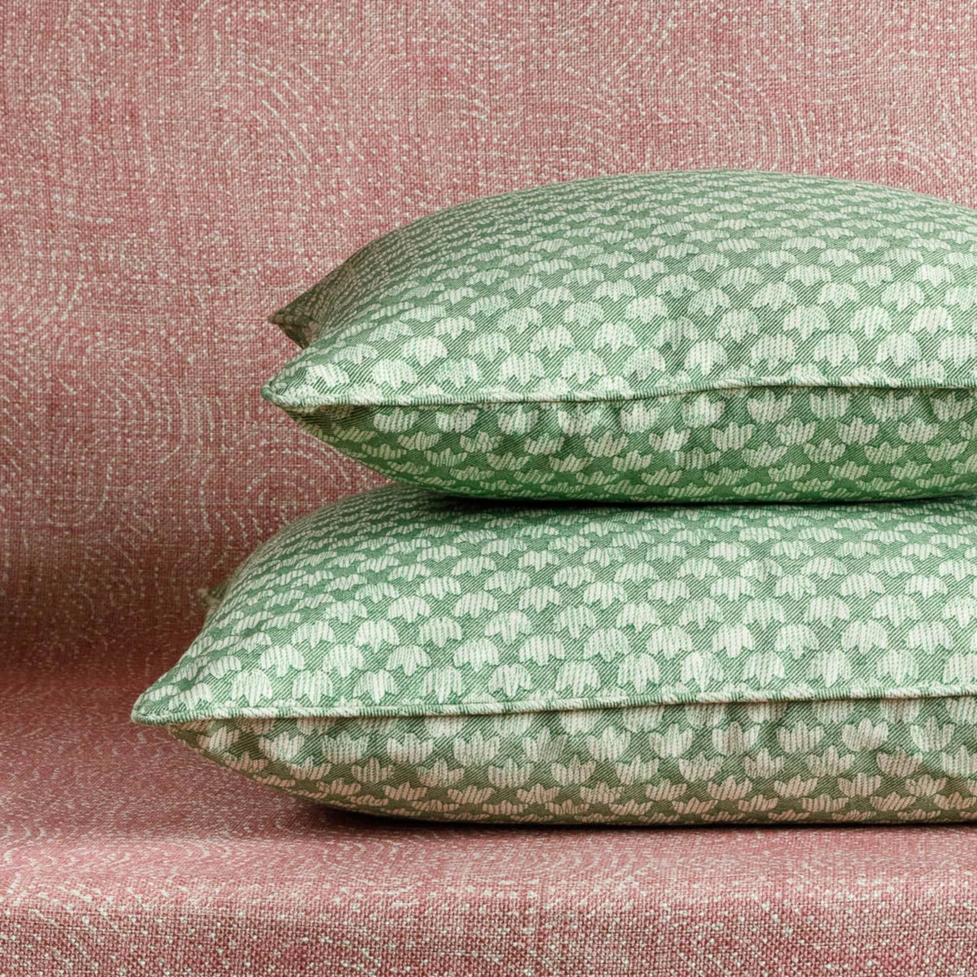 Designer Fermoie cushion stack in Green Eythorne fabric cotton