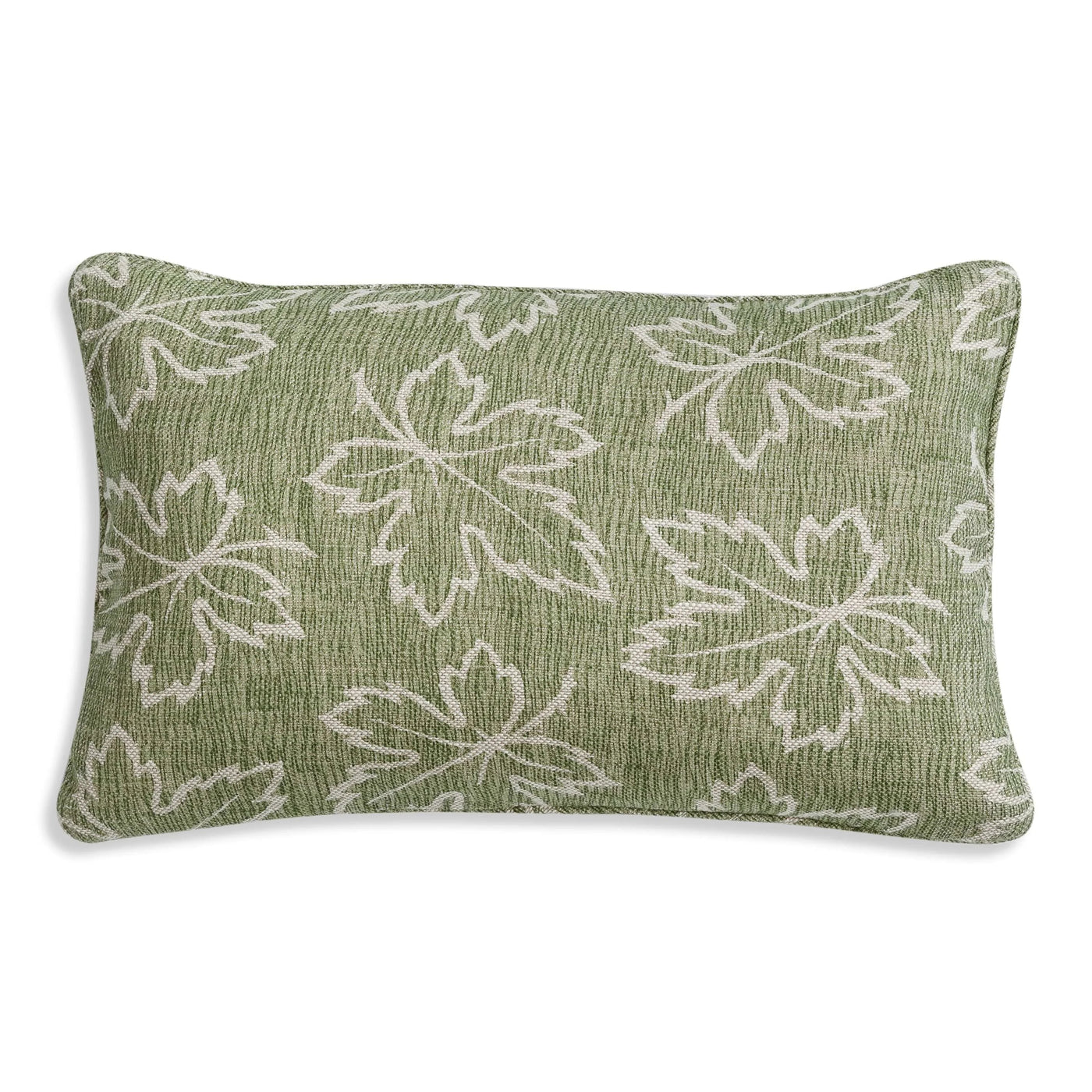 Large oblong designer Fermoie cushion in Green Maple fabric 