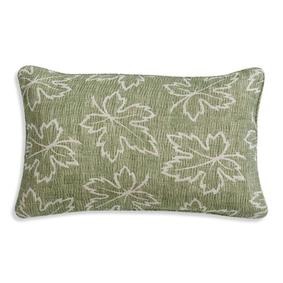 Large oblong designer Fermoie cushion in Green Maple fabric 