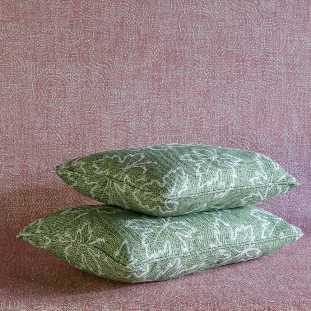 Designer Fermoie cushion stack in Green Maple fabric 